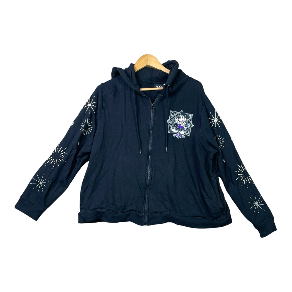 Disney World Hoodie 1X 100th Anniversary Mickey & Friends Black Zip Up Embroided - Picture 2 of 11